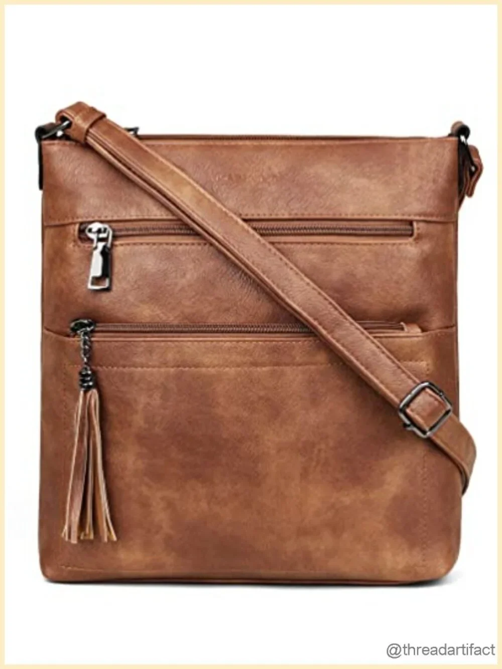 Vegan PU Leather Crossbody Bag with Tassel, Multi Pocket Casual Shoulder Purse